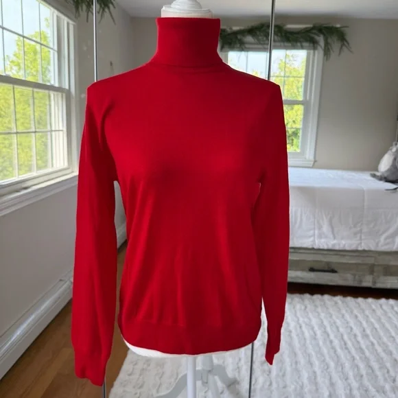 J Crew Red 100% Merino Wool Turtleneck Sweater Medium - Picture 1 of 7